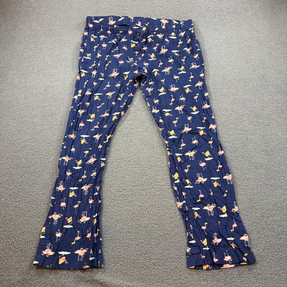 Old Navy Pajama Pants Womens XL Blue Flamingo Poplin Sleep Bottoms 217638-00